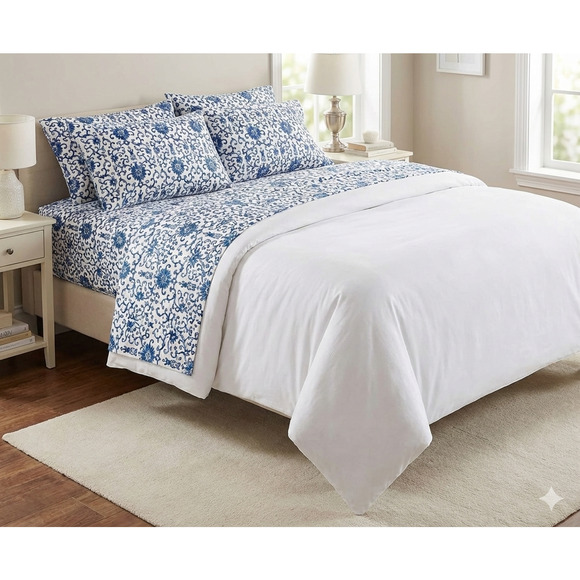 Lauren Ralph Lauren Other - RALPH LAUREN PORCELAIN ROSETTE FULL SHEETS SET Flat Fitted 2 Pillowcases USA